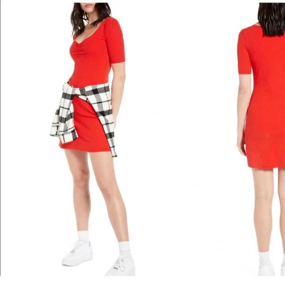 BP X Claudia Sulewski Red Ribbed Mini Dress Size Medium - Picture 1 of 7